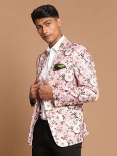 VASTRAMAY Men's Pink Floral Printed Blazer Make a bold statement with this stylish pink floral printed blazer from VASTRAMAY. Perfect for both formal and casual occasions, this blazer is sure to turn heads. The blazer features a slim fit design, notch lapel, and two-button closure. Pair it with jeans for a casual look or dress pants for a more formal outfit. Features: Stylish pink floral print Slim fit design Notch lapel Two-button closure Perfect for formal and casual occasions Specifications: Formal Floral Print Suits For Spring, Spring Formal Suit With Floral Print, Spring Floral Print Formal Suits, Formal Tailored Suits With Floral Print, Tailored Floral Print Suits For Formal Occasions, Tailored Floral Print Suits For Formal Events, Tailored Floral Print Suit For Formal Occasions, Formal Blazer With Floral Print, Designer Formal Pink Outerwear