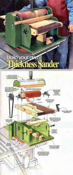 an advertisement showing how to make a sander with the help of a man working on it