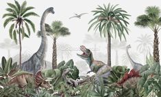 an image of dinosaurs in the jungle