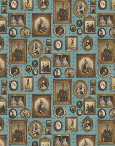 an old fashioned photo frame wallpaper with many different pictures on the wall and around it