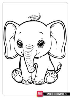 an elephant with big eyes and tusks sitting down on the ground coloring page