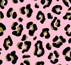 a pink background with black and gold leopard print