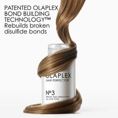 A treatment, not a conditioner, that reduces breakage and visibly strengthens hair, improving its look and feel.  Key benefits: Repairs damaged and compromised hair  Strengthens and protects hair structure Restores healthy appearance and texture Suitable and beneficial to all hair types.   Paraben-Free Sulfate-Free Phthalate-Free Cruelty-Free Vegan Sizes available: 3 oz. **OLAPLEX products are thoroughly tested in-house and by independent third-party laboratories for safety and efficacy. This product testing includes the industry standard Human Repeat Insult Patch Test (HRIPT), which tests for skin irritation or sensitivity. All of OLAPLEX products passed the HRIPT, meaning the products show no signs of causing irritation, inflammation, or sensitivity. ** Olaplex No 3, Hair Structure, Towel Dry Hair, Hair Concerns, Toning Shampoo, Hair Help, Ph Balance, Damaged Hair Repair, Brittle Hair