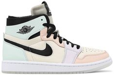 Dressed in a White . Grey Heather . Olive Aura . and Khaki color scheme. This Air Jordan 1 features a leather upper covered in pastel hues with Black cut-out mesh Swooshes . Zoom Air leather tongue tags . laces . Wings logo . and insoles. A White and semi-translucent full-length Zoom Air cushioning completes [...] Khaki Color Scheme, Wmns Air Jordan 1, Jordan Shoes Girls, Cute Nike Shoes, Jordan 2, Cute Nikes, Swag Shoes, Nike Air Jordan 1, Air Jordan 1 High