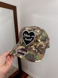 Trucker hat with heart patch Patch Trucker Hat, Camo Trucker Hat, Cody Johnson, Bless Your Heart, Patch Hats, Hunting Women, Heart Patch, Western Style Outfits, Funny Hats