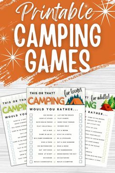 printable camping games Camping Games For Kids, Taboo Cards, Camping Bingo, Campfire Games, Taboo Game, Camping In The Woods, Quiet Activities, Family Camping Trip