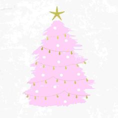 a pink christmas tree with gold stars on it