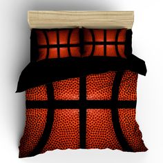 an image of a basketball bedding set with black and red details on the front