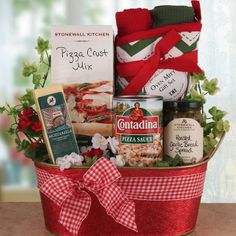 a gift basket filled with food and snacks