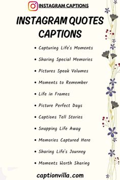 the instagramm quotes caption is shown with flowers and leaves on white background