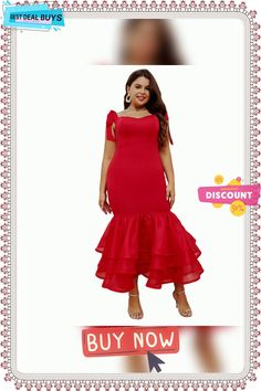 Plus Size Women's Swing Tie Straps Party Evening Dress Red Elegant Dress Party Maxi Dress With Ruffles And Short Sleeves, Knee-length Ruffled Maxi Dress For Party, Red Sleeveless Evening Dress With Ruffles, Red Mini Dress For Banquet Party, Short Sleeve Ruffled Evening Dress For Party, Red Ruffled Maxi Dress For Party, Elegant Sleeveless Midi Dress For Holiday, Red Midi Dress For Spring Banquet, Red Maxi Dress For Summer Banquet