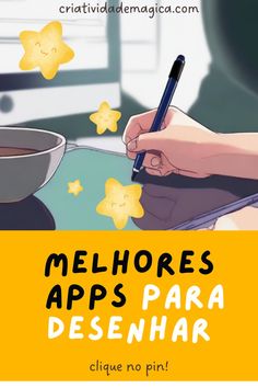 a person writing on a tablet with the caption melhores apps para desenharr