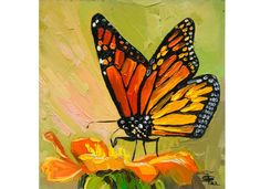 a painting of a butterfly sitting on top of a flower