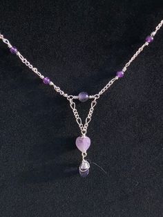 Handmade amethyst necklace with hanging Czech crystal teardrop Made with all silver plated components necklace can be made with a plain chain instead of beaded-so would have the pendant at the center with a plain silver chain for 15$ instead of 25$ Purple Necklaces With Dangling Beads, Purple Adjustable Heart Pendant Necklace, Silver Beaded Teardrop Crystal Necklace, Silver Amethyst Beaded Crystal Necklace, Silver Beaded Amethyst Crystal Necklace, Silver Teardrop Necklace With Beaded Chain, Silver Jewelry With Dangling Teardrop Pendant, Handmade Amethyst Teardrop Pendant Necklace, Spiritual Purple Necklace With Beaded Chain