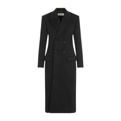 Saint Laurent Anthracite Grey Wool Long Coat. Crafted in wool and cashmere blend. Notched collar, front buttoned fastening, double-breast design, side flap pockets, long sleeves, buttoned cuffs, ankle-length, straight hem, fully lining. Long Jacket For Women, Wool Long Coat, Long Jackets For Women, Style Moodboard, Long Wool Coat, Androgynous Fashion, Cashmere Coat, Notched Collar, Women's Coats