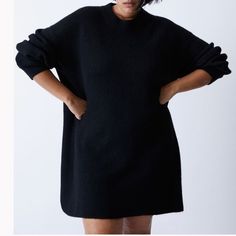 H&M Black Sweater Dress, Size Small, New With Tags, Never Worn In Great Condition Black Fitted Crew Neck Sweater Dress, Black Fitted Sweater Dress With Crew Neck, Solid Mini Dress For Fall Daywear, Mini Dress For Daywear In Fall, Fall Mini Dress For Daywear, Black Crew Neck Mini Dress For Fall, H&m Fall Daywear Dress, H&m Dress For Daywear In Fall, H&m Casual Mini Dress For Fall