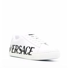 Brand New Never Worn White Kids Sneakers With Black Versace Logo. White Custom Casual Sneakers With Logo Detail, White Custom Sneakers With Logo Detail, White Casual Custom Sneakers With Logo Detail, White Casual Custom Sneakers With Logo, Low-top Logo Embellished Sneakers For Streetwear, Trendy High-top Sneakers With Logo Print, Trendy Sneakers With Logo Print For Streetwear, Trendy Logo Print Sneakers For Streetwear, White Custom Sneakers With Logo Print