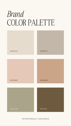 the brand color palette is shown in shades of brown, beige, and tans