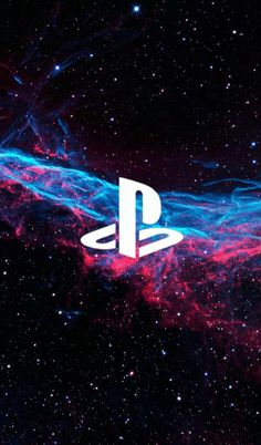 the playstation logo is shown in front of an image of space and stars on a black background