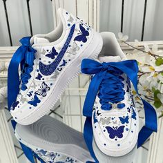 Sweet 16 Shoes, Quince Inspiration, Quince Shoes, Royal Blue Quince, Quinceanera Shoes, Royal Blue Quinceanera, Birthday Shoes, Fifteenth Birthday, Nike Airforce1