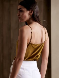 An indulgent, elegant essential, this versatile camisole is crafted from our washable silk charmeuse and cut on the bias for figure-flattering drape.  SEMI-FITTED: Cut for a not-too-tight, not-too-loose fit.  V-neck.  Adjustable slider straps.  Dolph Luxury Fitted Camisole With Built-in Bra, Luxury Silk V-neck Camisole, Dried Yarrow, Happy Boxing Day, Womenswear Fashion, Silk Camisole, Classy Casual, Silk Charmeuse, Going Out Outfits