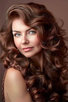 This portrait of chocolate vintage pin curls is rich in color and full of volume. Each curl is a statement of style, spiraling with precision to create a luxurious and captivating effect. Click here to see more stunning long hairstyles for women over 60. Lady Hairstyle, Styling Curls, Bombshell Look, Rich Lady, Chestnut Brown Hair, Ash Blonde Hair Colour