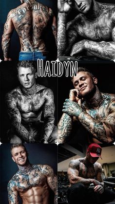 many different pictures of men with tattoos on their bodies