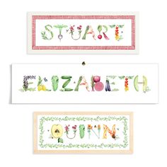 Fruits & Vegetables Custom Name Print by The Letter Nest in flatlay with various border options Vine Border, Framed Words, Monogram Prints, Letter Sounds, Natural Frame, Visual Artwork, Color Correction, Personalized Prints, Kids' Room