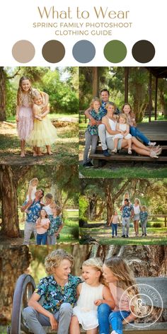 the family is sitting on a bench in the park and posing for pictures with their children