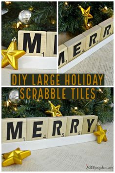 diy large holiday scrabble tiles with gold stars