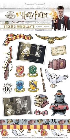 harry potter stickers and autocollants from the wizard's library, including hogwarts