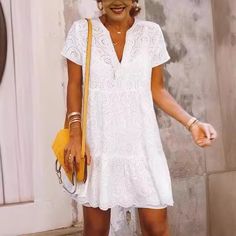 Lasaky - Lace Casual Midi Dress Bohemian Shorts, White Lace Mini Dress, Elegant Mini Dress, Best Summer Dresses, Colorful Dress, Line Dresses, Midi Dress Casual, Loose Outfit, Embroidery Lace