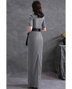 Buy elegant grey split front evening party dress vneck with sash at wholesale price online. Free shipping and pro custom service since 2009. Elegant Gray V-neck Evening Dress, Elegant Party Maxi Dress With Belt, Elegant Belted Maxi Dress For Party, Elegant V-neck Dress With Sashes, Gray Formal Maxi Dress, Gray Maxi Length Party Dress, Gray Maxi Party Dress, Elegant Gray V-neck Dress, Elegant Gray Evening Dresses