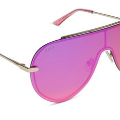 These shield shades were born to shine with all the glam and opulence of our late-'70s inspiration. Where street chic meets ahead-of-the-curve, you'll find Imani with her flat top bar and clean-cut lenses. By layering the lenses on top of the sleek, metal frame, she gives depth and trendsetting energy. Modern Pink Shield Sunglasses With Mirrored Lenses, Gold Anti-reflective Shield Sunglasses, Pink Shield Sunglasses For Party, Modern Pink Shield Sunglasses With Polarized Lenses, Modern Pink Shield Sunglasses With Tinted Lenses, Luxury Pink Shield Sunglasses With Uva Protection, Modern Pink Tinted Shield Sunglasses, Modern Pink Mirrored Aviator Sunglasses, Pink Shield Sunglasses With Uva Protection For Party