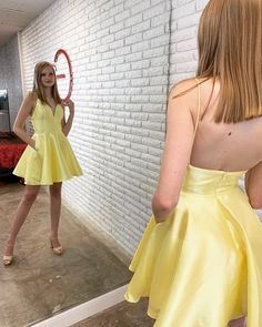 Short Yellow Homecoming Dresses, Princess Homecoming Dresses Material: Satin Color:Yellow My email: dreamdressy@outlook.com 1. Besides the picture color, you can refer to our color swatch to choose any color you want. 2. Besides stand size 2-16, we still offer free custom size, which requires next size. Bust:___ inch/cm Waist:___ inch/cm Hips:___ inch/cm Hollow to Hem___inch/cm (for short dress)  Hollow to Floor___inch/cm (for long dress) Height:___ inch/cm You can email me your specific size, b Yellow Homecoming Dress, Homecoming Dresses Under 100, Yellow Homecoming Dresses, Satin Homecoming Dress, Cheap Homecoming Dresses, Prom Dresses 2019, Graduation Dresses, Senior Prom, Short Homecoming Dress