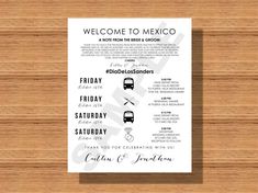 the welcome to mexico poster is displayed on a wooden surface