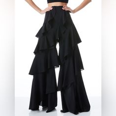 Brand New With Tags. Pants Couture, Petal Pants, Corset Pants, Latest Designer Dresses, High Low Gown, Pleated Jumpsuit, Tapered Joggers, Olivia Black, Ruffle Pants