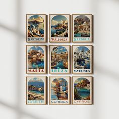 a set of six travel posters depicting the different cities in italy, from old to new