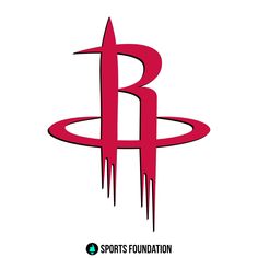 the houston rockets logo is shown in red and black with dripping paint on it's side