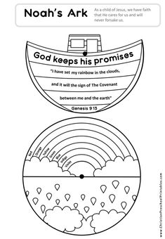 noah's ark coloring page with the words god keeps his promises and he will give