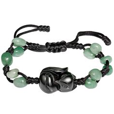 PRICES MAY VARY. Aventurine/Obsidian, Bead diameter approx: 7-8mm/0.27-0.31in, fox approx: 17.5*24.5*9mm/0.68*0.96*0.35in, Adjustable range: 15-18cm/6-7in, It fits most people's wrists, total weight: 13g/0.45oz; The fox symbolizes charm, alertness, beauty and intelligence. At the same time wearing the fox can also increase their charm, the protection of love; Aventurine defuses negative situations and turns them around. Psychologically, it reinforces leadership qualities and decisiveness. It pro Casual Aventurine Jewelry For Gifts, Black Jade Bracelets Gift, Adjustable Obsidian Crystal Bracelet With Gemstone Beads, Tumbled Crystals, Balance Bracelet, Spiritual Crystals, Reiki Crystals, Leadership Qualities, Sliding Knot