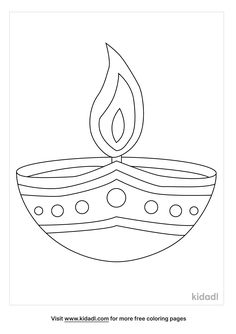 a coloring page with a lit candle in the shape of a bowl for kids to color