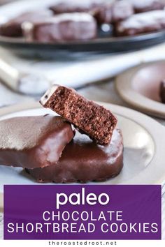 paleo chocolate shortbread cookies on white plates