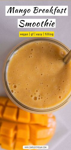 mango breakfast smoothie with text overlay