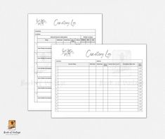 two printable calendars with the words content list and an image of leaves on them