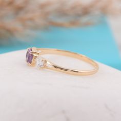 "Womens dainty 3 stone setting amethyst engagement ring, Simple 14k yellow gold amethyst promise ring for her, Amethyst womens wedding ring WE OFFER UNLIMITED PERIOD INSTALLMENTS PLAN This is a beautiful, stunning, feminine ring that works well for all occasions, styles, and ages. You will love it! Ring information Main stone: Amethyst Approximate size: 4.5mm Accent stone: Cubic zirconia Approximate size: 3mm Metal type: Gold Metal stamp: 14k solid gold Customization / Replacements It's easy to Purple Birthstone Promise Ring In 14k Gold, Purple 14k Gold Promise Birthstone Ring, Purple 14k Gold Birthstone Wedding Ring, Round Amethyst Three Stone Promise Ring, Round Three Stone Amethyst Promise Ring, Elegant Three Stone Amethyst Promise Ring, Round Three-stone Amethyst Promise Ring, Amethyst Three Stone Promise Ring, Dainty Purple Birthstone Ring With Prong Setting