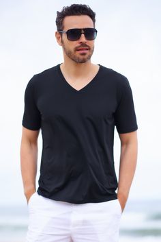 Black Pique Polyamide V Neck Solid V-neck Athleisure Top, Cotton V-neck Athleisure T-shirt, Summer V-neck Stretch Activewear, Solid Color V-neck Athleisure Top, V-neck Moisture-wicking Activewear For Summer, Summer V-neck Moisture-wicking Activewear, Summer Moisture-wicking V-neck Activewear, Black V-neck Moisture-wicking T-shirt, Sporty V-neck T-shirt For Loungewear