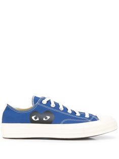 Blue canvas Chuck Taylor low-top sneakers from COMME DES GARÇONS featuring logo print to the side, round toe, front lace-up fastening and flat rubber sole. | COMME DES GARÇONS PLAY X CONVERSE Chuck Taylor low-top sneakers Comme Des Garcons Play Converse, Converse Chuck 70 Low, Converse 70s, Converse Chuck Taylor Low, Play X Converse, Tenis Converse, Play Converse, Garcons Converse, Comme Des Garcons Converse