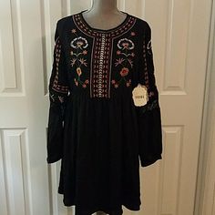 Nwt Altar'd State Dress Black With Embroidery Zips Up Back Never Worn Lined Excellent Condition Size: Large Long Sleeve With Button Closure Length: 32" Black Bohemian A-line Dress, Black A-line Bohemian Dress, Black Embroidered Long Sleeve Mini Dress, Casual Black Long Sleeve Embroidered Dress, Black Embroidered Dress For Fall, Embroidered Black Dress For Fall, Embroidered Black Dresses For Fall, Black Embroidered Dresses For Fall, Fall Black Embroidered Dress With Floral Embroidery