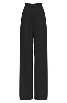 Fluid comfort is yours in these high-waist pants in a satiny and versatile black. Each piece is designed for longevity. Every garment is made-to-order to reduce production waste. Unlined 100% lyocell Machine wash, dry flat Imported Black Satin Loungewear Bottoms, Black Satin Wide-leg Pants, Black Satin Wide Leg Bottoms, Black Full-length Satin Pants, Black Satin Full-length Pants, Black Full Length Satin Pants, Elegant Black Wide Leg Pants For Loungewear, Black Satin High-waisted Pants, Sleek Black Ankle-length Wide Leg Pants